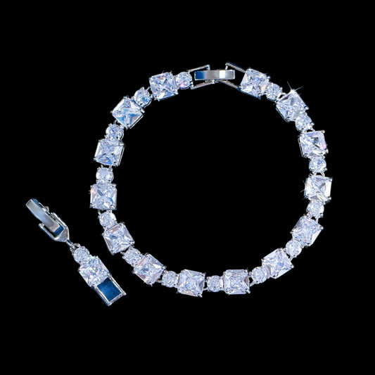 Gorgeous Pink Cubic Zirconia Square Tennis Chain Bracelet for Women Silver Plated Luxury Wedding Party Jewelry Accessories